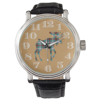Plaid Moose Horloge door Leslie Harlow