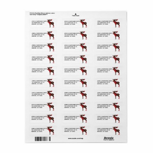 Plaid Moose Return Address Label (Full Sheet)