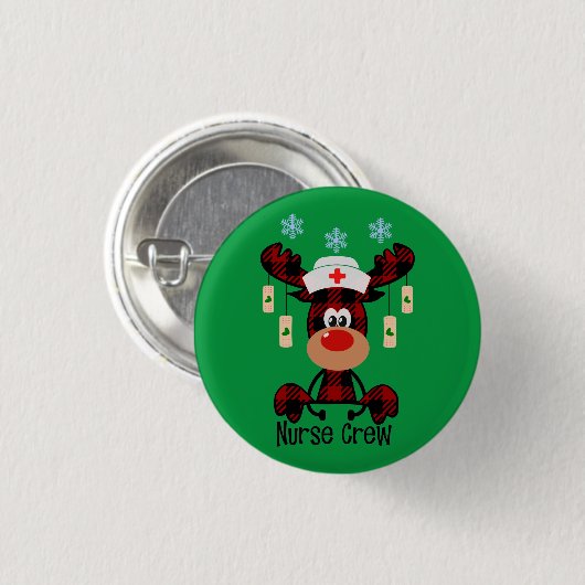 Plaid Moose Verpleegster Crew Grappige Verpleegkun Ronde Button 3,2 Cm (Voorkant /achterkant)