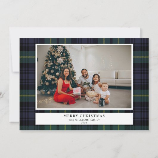 Plaid Navy Foto Kerst Feestdagenkaart (Voorkant)