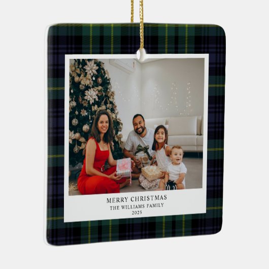  Plaid Navy Foto Kerst Keramisch Ornament (Rechts)
