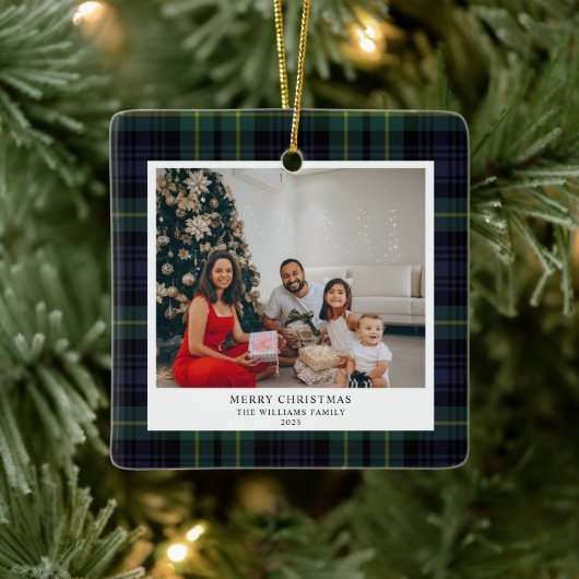  Plaid Navy Foto Kerst Keramisch Ornament (Boom)
