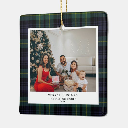 Plaid Navy Foto Kerst Keramisch Ornament (Links)