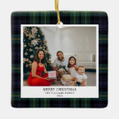  Plaid Navy Foto Kerst Keramisch Ornament (Voorkant)