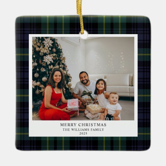  Plaid Navy Foto Kerst Keramisch Ornament (Voorkant)