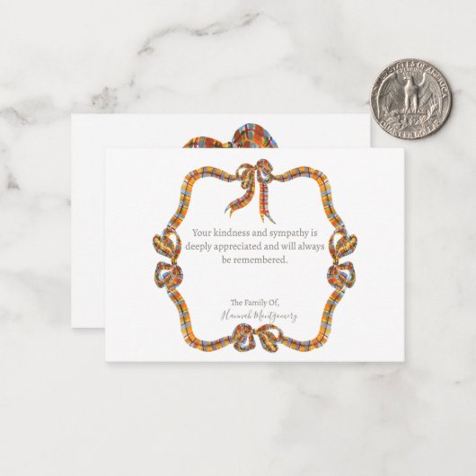 Plaid Nostalgische sympathie Dank u kaart Notitiekaartje (Voorkant / Achterkant in situ)