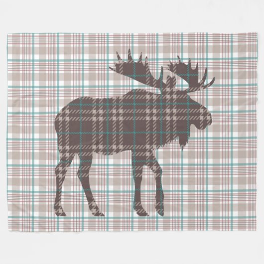 Plaid op Plaid Moose Fleece Deken (Voorkant (Horizontaal))