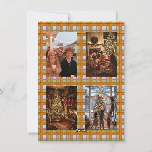 Plaid Oranje Bow Garland 5 Foto Kerst Feestdagenkaart (Achterkant)