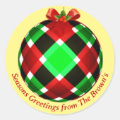 Plaid Ornament Kerst Ronde Sticker (Voorkant)