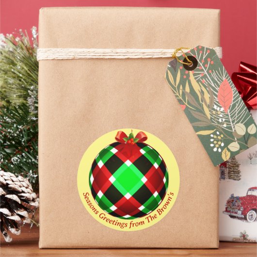 Plaid Ornament Kerst Ronde Sticker (Feestdagen)