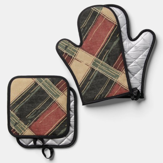 Plaid Oven Mitt en Pot Holder Set (Voorkant / Achterkant)
