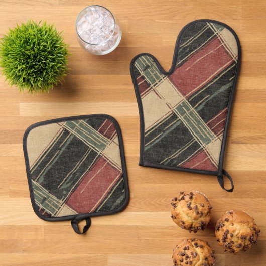 Plaid Oven Mitt en Pot Holder Set (Top down)