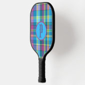 Plaid Paarse Groen Geel Turquoise Gepersonaliseerd Pickleball Paddle (Links)