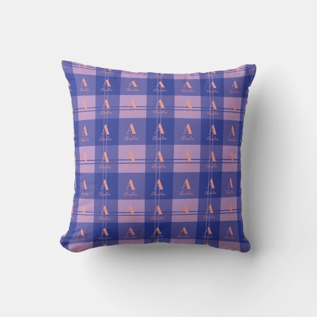 Plaid Paarse Monogram Patroon Kussen (Voorkant)