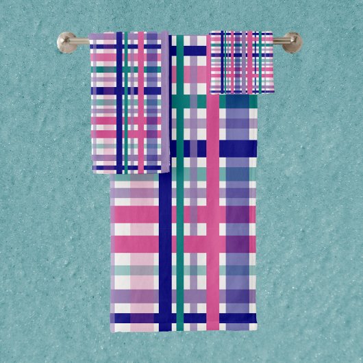 Plaid Paarse Roze Navy Blauw Blauwgroen Bad Handdoek