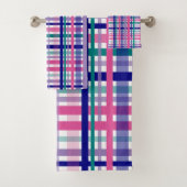 Plaid Paarse Roze Navy Blauw Blauwgroen Bad Handdoek (Insitu)