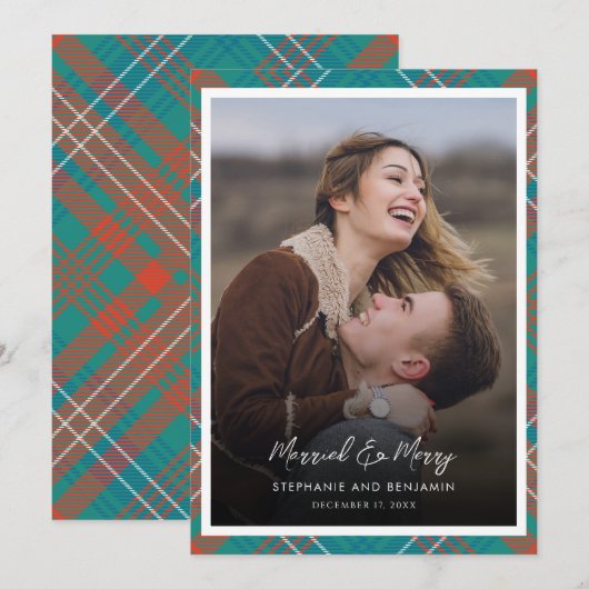 Plaid Pas getrouwd Foto Getrouwd Merry Wilson Tart Feestdagenkaart (Voorkant / Achterkant)