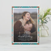 Plaid Pas getrouwd Foto Getrouwd Merry Wilson Tart Feestdagenkaart (Staand voorkant)