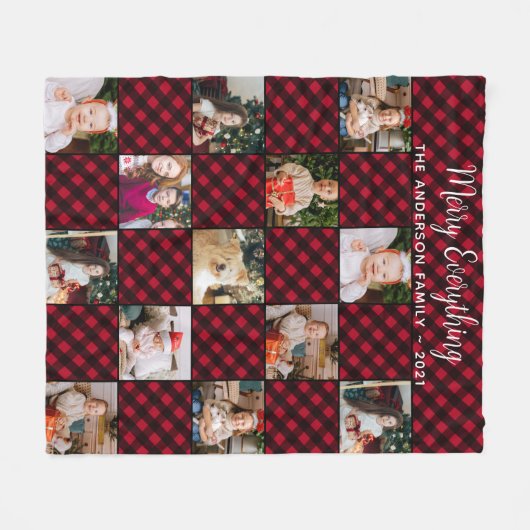 Plaid Patchwork 13 Foto Collage Familie Kerstmis Fleece Deken (Voorkant (Horizontaal))
