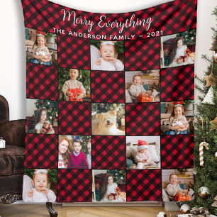 Plaid Patchwork 13 Foto Collage Familie Kerstmis Fleece Deken