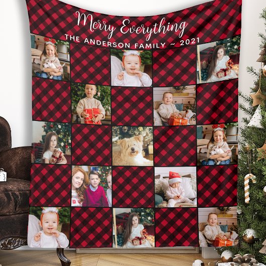 Plaid Patchwork 13 Foto Collage Familie Kerstmis Fleece Deken