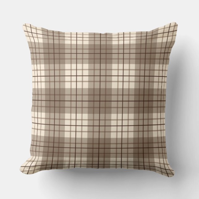 Plaid Patroon Browns & Cream Kussen (Voorkant)