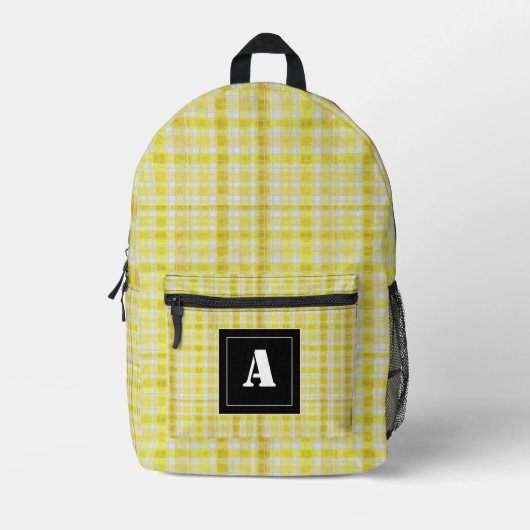 Plaid Patroon Gingham Controleer Geel Wit Monogram Bedrukte Rugzak (Voorkant)
