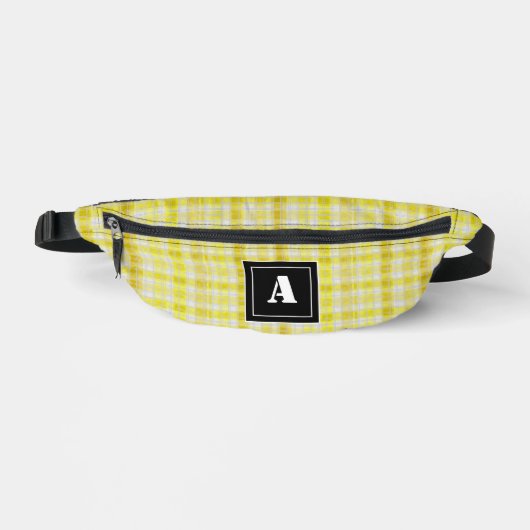 Plaid Patroon Gingham Controleer Geel Wit Monogram Heuptasje (Voorkant)