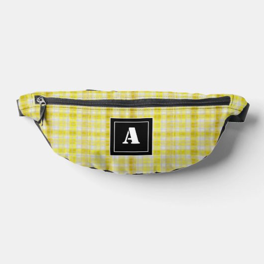 Plaid Patroon Gingham Controleer Geel Wit Monogram Heuptasje (Liggend)