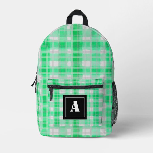 Plaid Patroon Gingham Controleer lichtgroen monogr Bedrukte Rugzak (Voorkant)