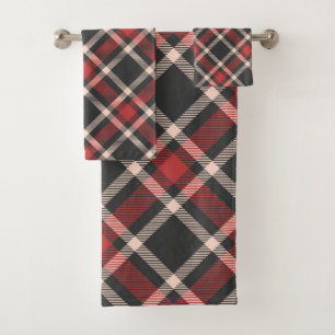 Plaid patroon in rood zwart en wit bad handdoek