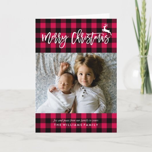 Plaid Patroon Kerstmis Foto Feestdagen Kaart (Voorkant)