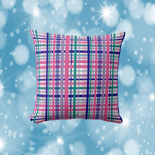 Plaid Pattern Blauwgroen Paarse Navy Blue Berry Pi Kussen