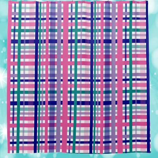 Plaid Pattern Paarse Blauwgroen Navy Blue Pink Douchegordijn