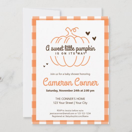 Plaid Pattern Pompoen op zijn weg Herfst Baby show Kaart (Voorkant)