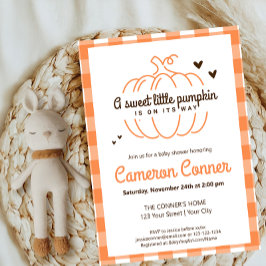 Plaid Pattern Pompoen op zijn weg Herfst Baby show Kaart