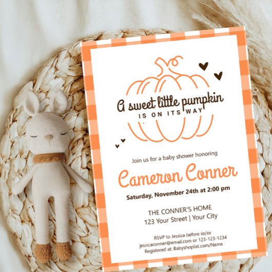 Plaid Pattern Pompoen op zijn weg Herfst Baby show Kaart