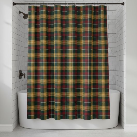 Plaid Pattern Shower Curtain - Green, Red, Douchegordijn