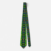 Plaid Pattern Tartan Check Groen Sinaasappel Zwart Stropdas (Voorkant)