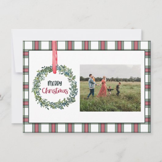 Plaid Personalized Photo Merry Christmas Card Feestdagenkaart (Voorkant)