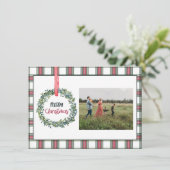 Plaid Personalized Photo Merry Christmas Card Feestdagenkaart (Staand voorkant)