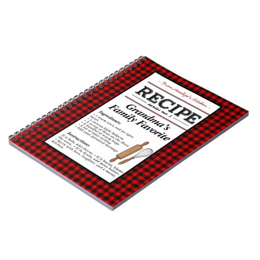 Plaid Personalized Recipe Notebook-Christmas Gift Notitieboek (Linkerzijde)