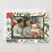 Plaid Poinsettia Botanische Familie Foto Tartan Feestdagenkaart (Voorkant)