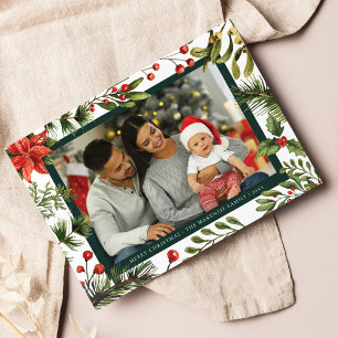 Plaid Poinsettia Botanische Familie Foto Tartan Feestdagenkaart
