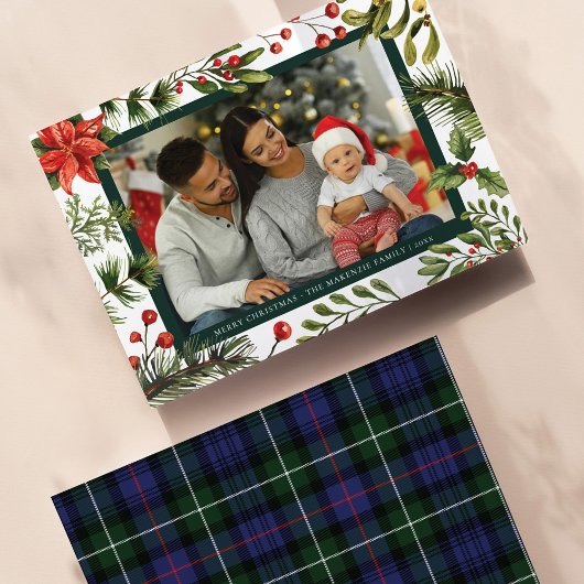 Plaid Poinsettia Botanische Familie Foto Tartan Feestdagenkaart