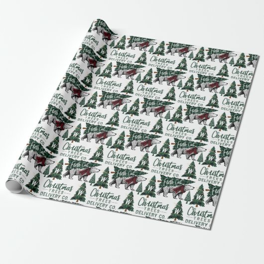 Plaid Polar Beer Kerstbomen Levering Monogram Cadeaupapier (Uitgerold)