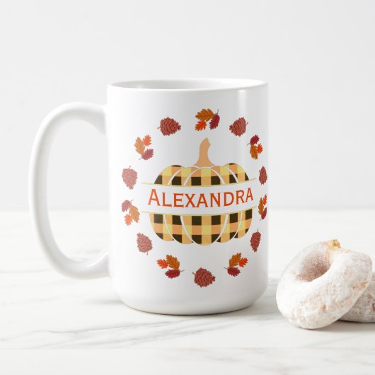 Plaid Pompoen en Herfstbladeren Combo Mok (Met donut)