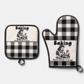 Plaid Pothouder en Mitt Set Retro Baking Humor (Voorkant)