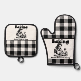 Plaid Pothouder en Mitt Set Retro Baking Humor