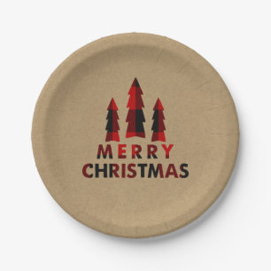 Plaid Prettig Kerstfeest Kerstbomen Plaid Kraft Papieren Bordje